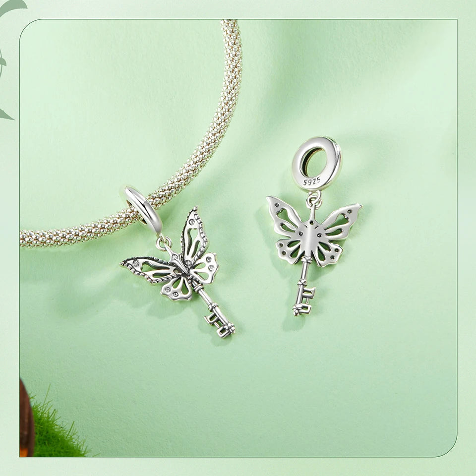 Sterling Silver Green Butterfly Charm Bracelet Bead DIY