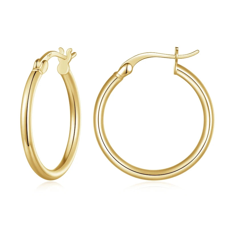 BAMOER 925 Sterling Silver Bold Classic Hypoallergenic Hoop Earrings, 14K White Gold Plated Standard Tube Earrings for Women Mirror Quenn