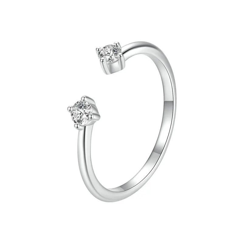 BAMOER Moissanite White Gold Plated Adjustable Ring 925 Sterling Silver Exquisite Open Ring for Women Fine Jewelry Gift Mirror Quenn