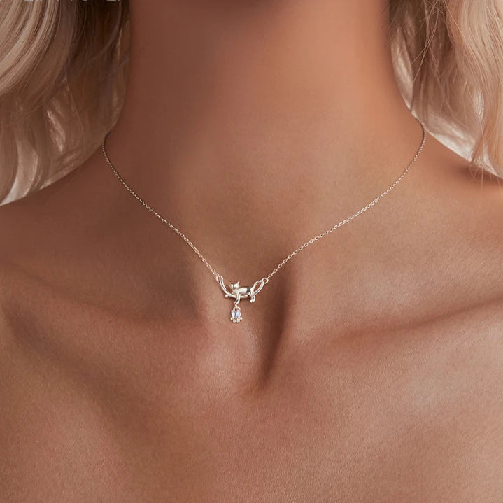 BAMOER 925 Sterling Silver Cat Necklace for Women - Cat Jewelry Gifts for Cat Lovers Fashion Birthday Graduation Gift SCN533 Mirror Quenn