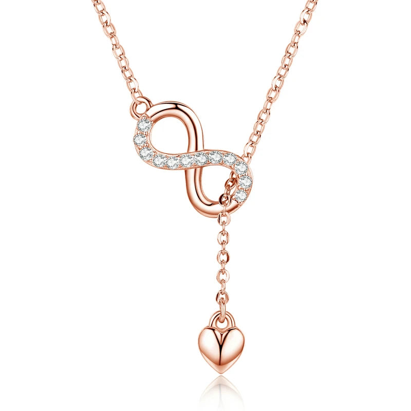BAMOER 100% 925 Sterling Silver Infinity Love Pendant Necklaces Forever Love Neck Chain for Women Gift Fine Jewelry SCN223 Mirror Quenn