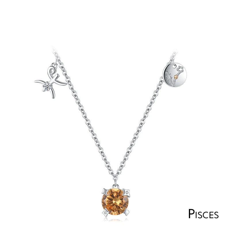 Rainbow Zircon Zodiac Pendant Necklace Mirror Quenn