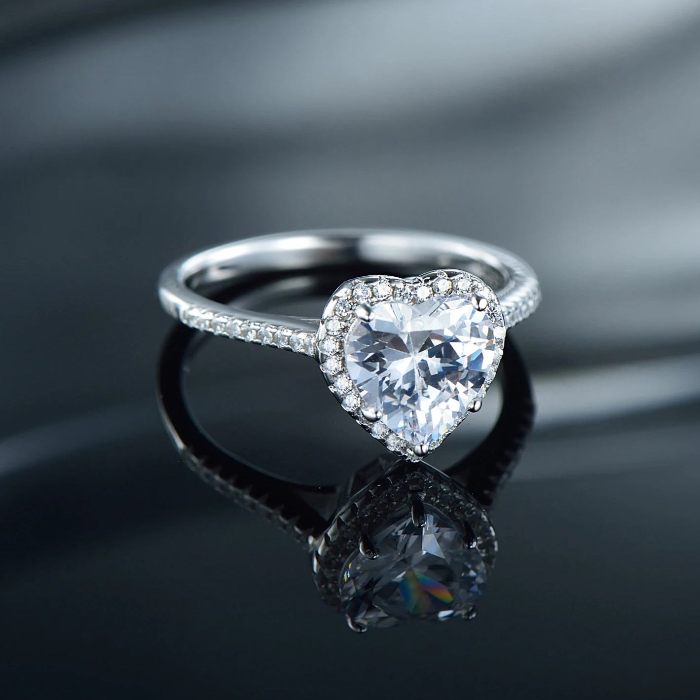 Heart Zircon Bridal Ring & Necklace Set Mirror Quenn