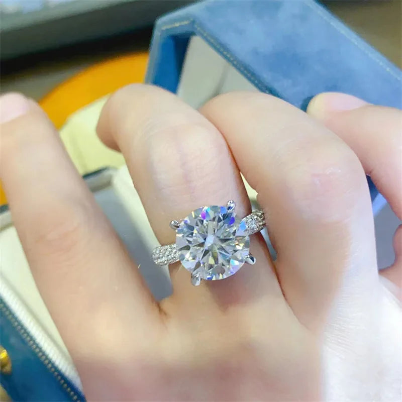 5CT Moissanite Engagement Ring in 18K White Gold & Silver