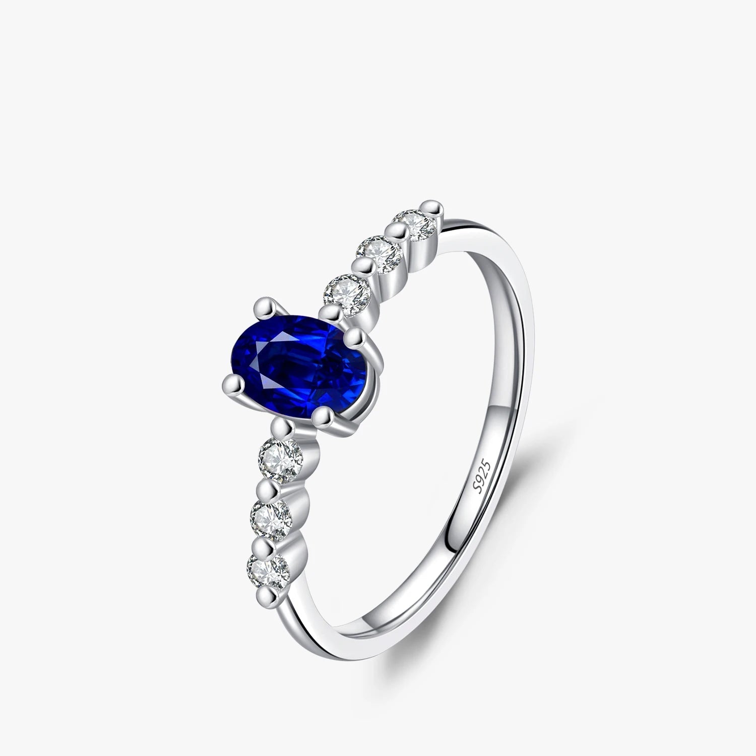 MODIAN 925 Sterling Silver Vintage Exquisite Basic Oval Blue Zirconia Finger Ring for Women Statement Ring Jewelry Gift Mirror Quenn