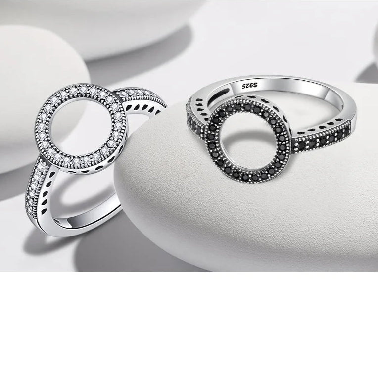 100% Genuine 925 Sterling Silver Forever Clear CZ Circle Round Finger Rings for Women Jewelry Christmas Gift SCR041 Mirror Quenn