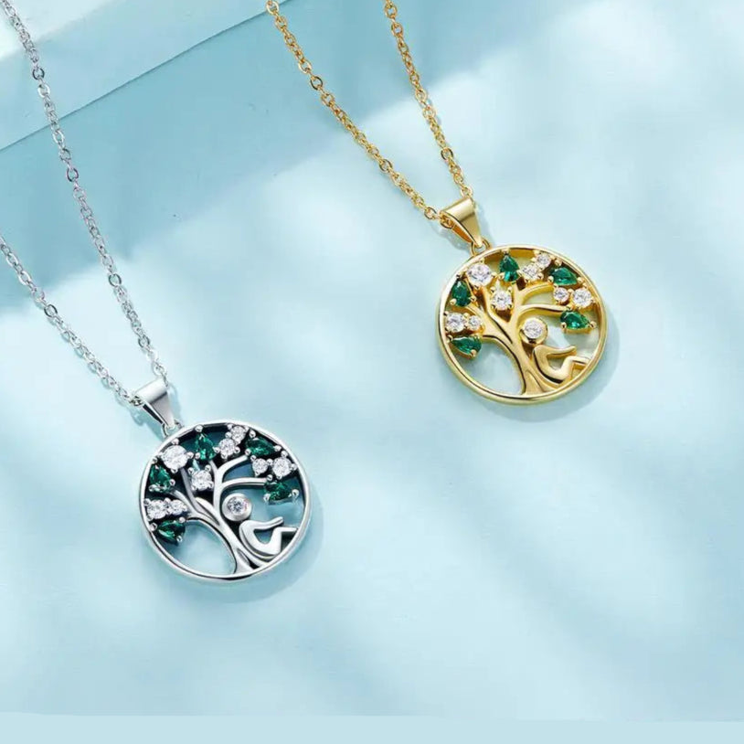BAMOER 925 Sterling Silver Tree of Life Necklace for Women, 14K Gold Plated Lucky Tree Pendant Necklaces Jewelry for Girlfriend Mirror Quenn