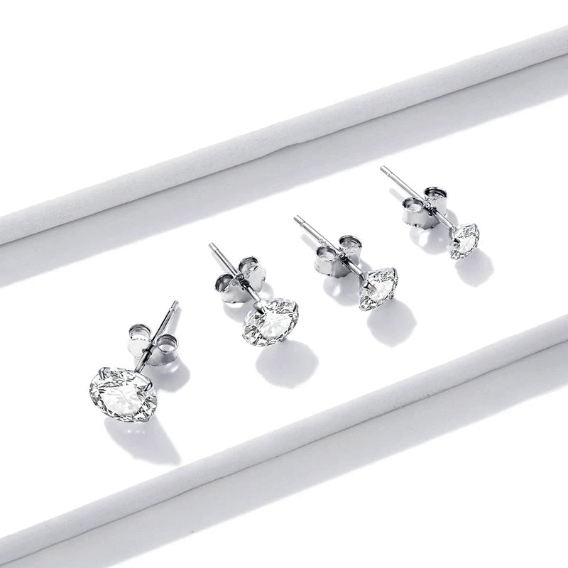 bamoer CZ Stud Earrings 925 Sterling Silver Platinum Plated Round Cubic Zirconia Hypoallergenic Earrings 4mm 5mm 6mm 7mm BSE166 Mirror Quenn