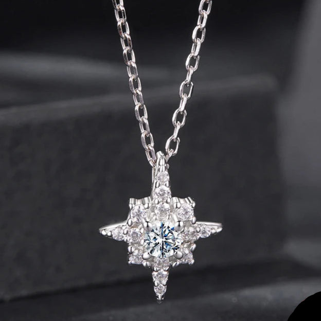 Starburst Moissanite Necklace for Women, 925 Sterling Silver Plated 18K White Gold Star Pendant Necklace Dazzling Gift Mirror Quenn