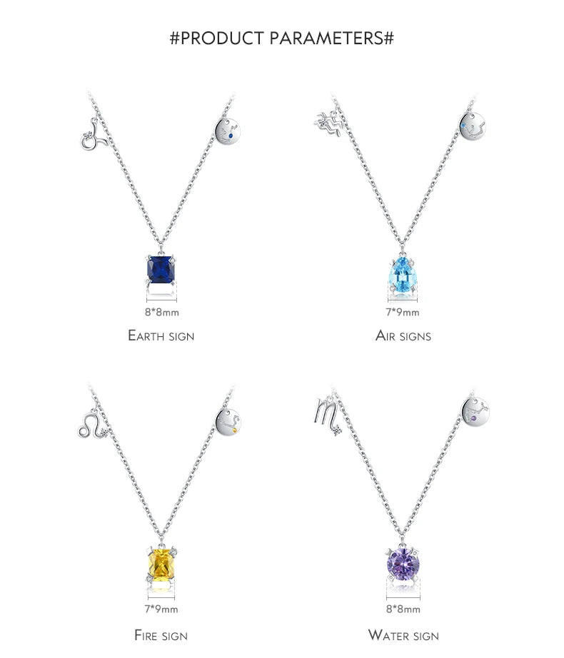 Rainbow Zircon Zodiac Pendant Necklace Mirror Quenn
