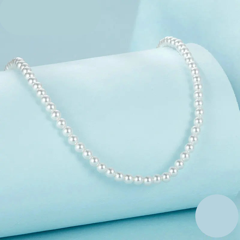 mirrorquenn Pearl Necklace for Women Shell Pearl Beaded Necklace, 925 Sterling Silver Australian South Sea Pearl Necklace Jewelry