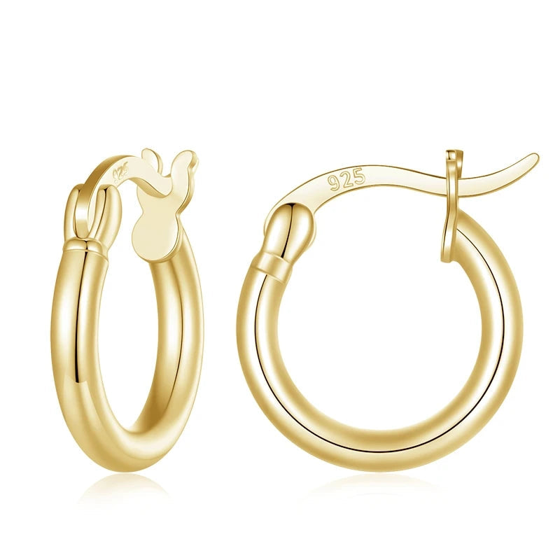 BAMOER 925 Sterling Silver Bold Classic Hypoallergenic Hoop Earrings, 14K White Gold Plated Standard Tube Earrings for Women Mirror Quenn