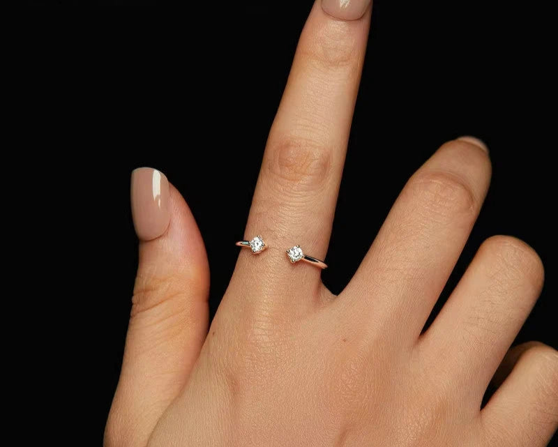 Moissanite White Gold Plated Adjustable Ring 925 Sterling Silver Exquisite Open Ring for Women Fine Jewelry Gift Mirror Quenn