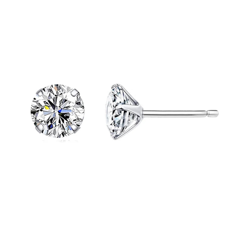 bamoer CZ Stud Earrings 925 Sterling Silver Platinum Plated Round Cubic Zirconia Hypoallergenic Earrings 4mm 5mm 6mm 7mm BSE166 Mirror Quenn