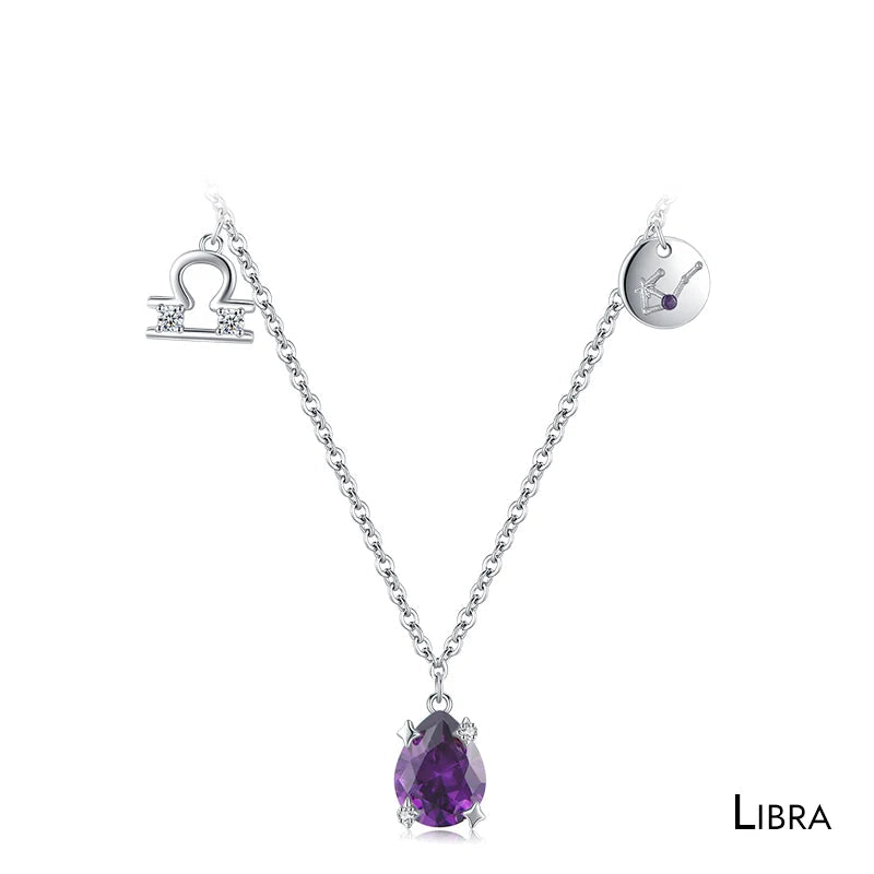 Rainbow Zircon Zodiac Pendant Necklace Mirror Quenn