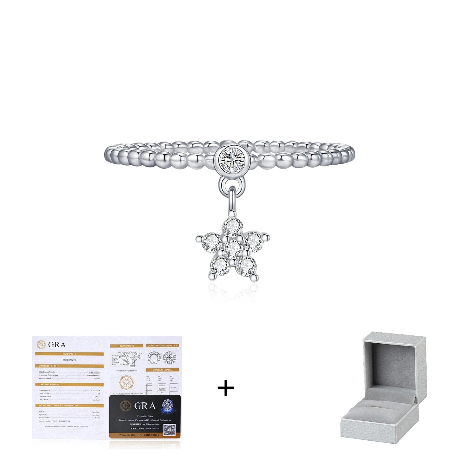 D Color Moissanite Daisy Swing Ring Mirror Quenn