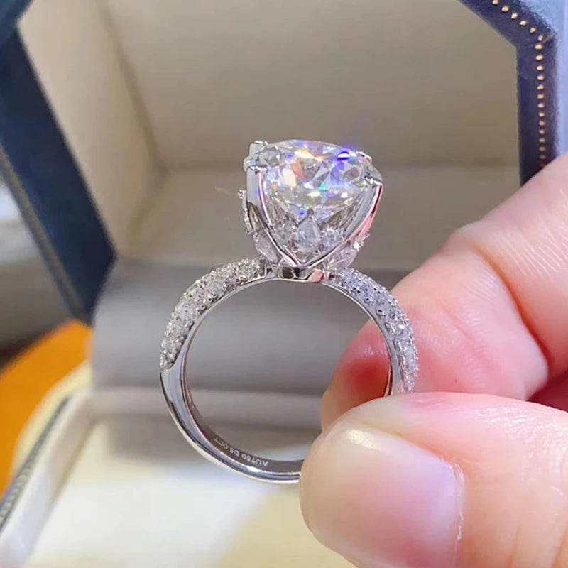 5CT Moissanite Engagement Ring in 18K White Gold & Silver