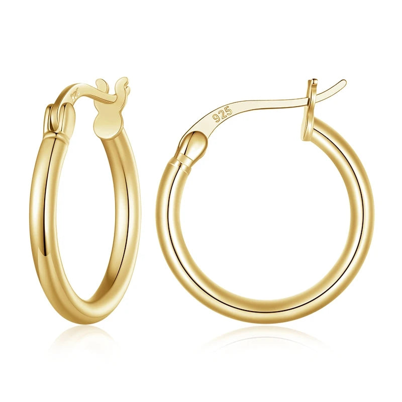 BAMOER 925 Sterling Silver Bold Classic Hypoallergenic Hoop Earrings, 14K White Gold Plated Standard Tube Earrings for Women Mirror Quenn