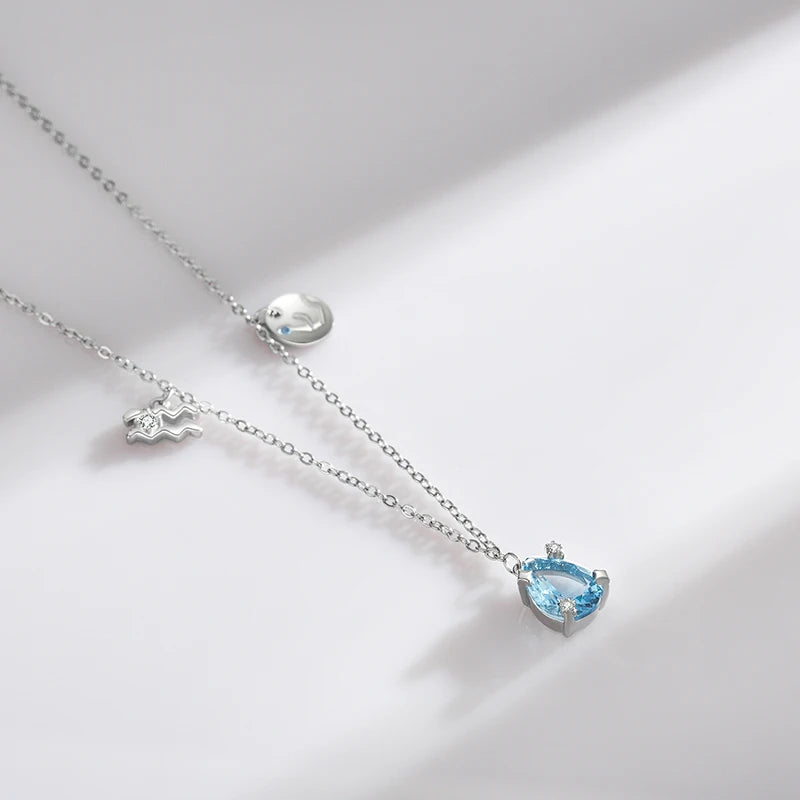 Rainbow Zircon Zodiac Pendant Necklace Mirror Quenn