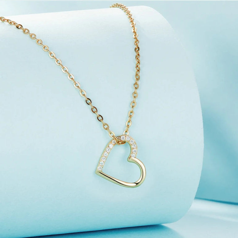 BAMOER Genuine 925 Sterling Silver The shape of love Chain Necklace for Women, Godl Plated Heart Necklace 3 Color 18.11'' Mirror Quenn