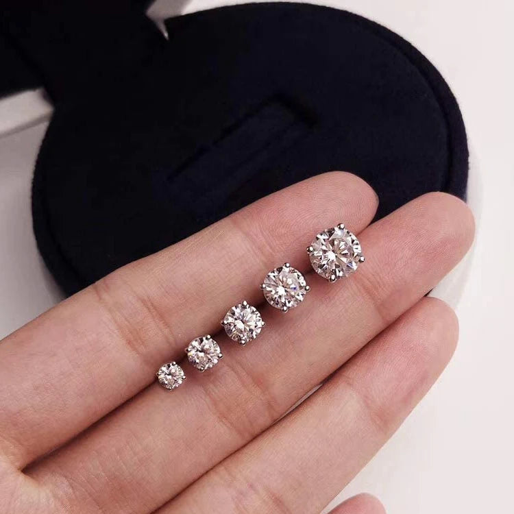 Sterling Silver CZ Stud Earrings Mirror Quenn