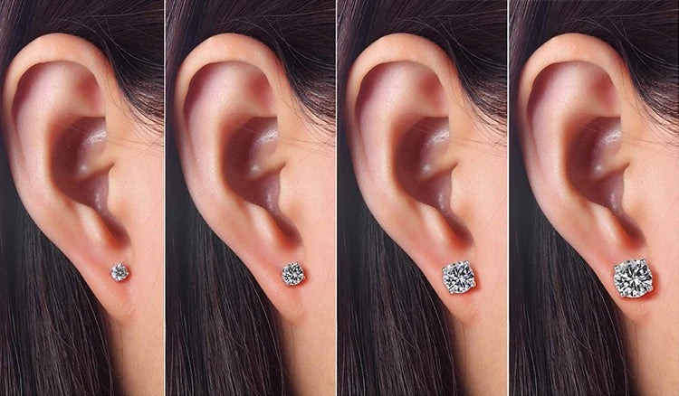 Sterling Silver CZ Stud Earrings Mirror Quenn