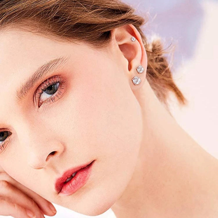 Sterling Silver CZ Stud Earrings Mirror Quenn
