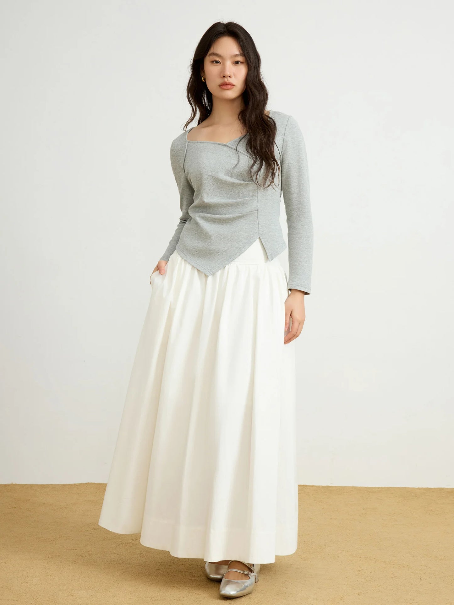 mirrorquenn Asymmetrical Knit Slim Top in shop online women's fashion