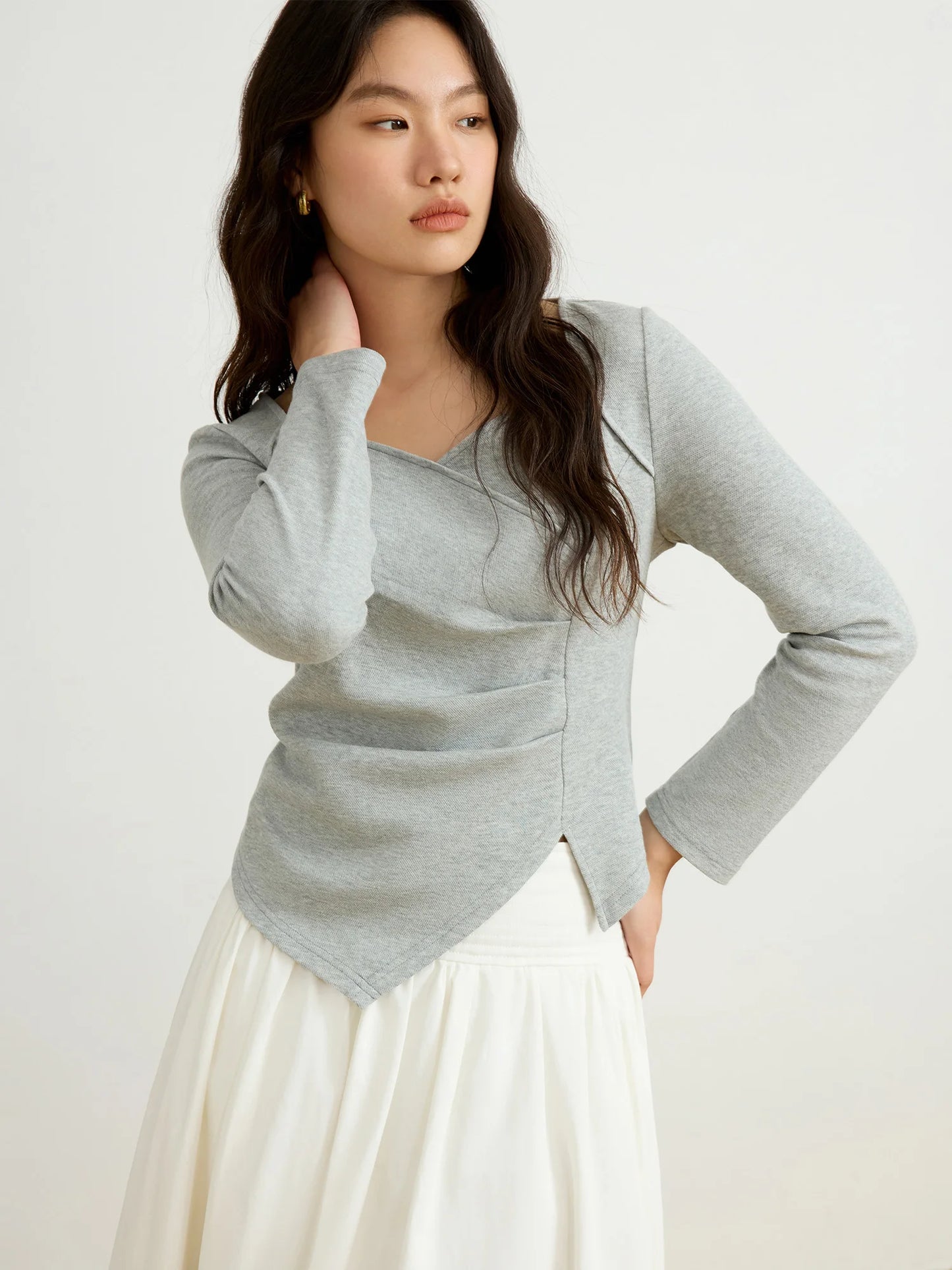 mirrorquenn Asymmetrical Knit Slim Top in shop online women's fashion