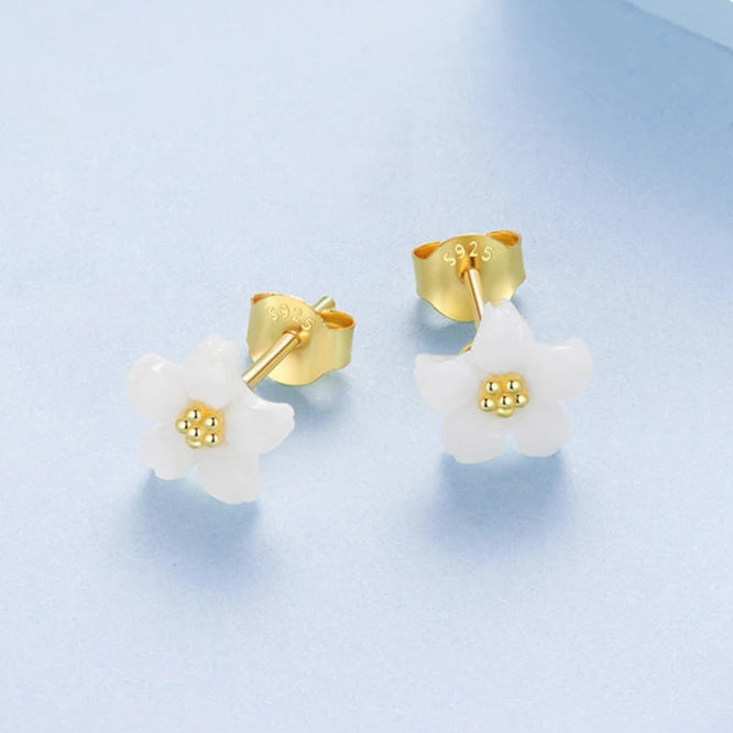 mirrorquenn Sterling Silver Sakura Pink Shell Stud Earrings in shop online women's fashion