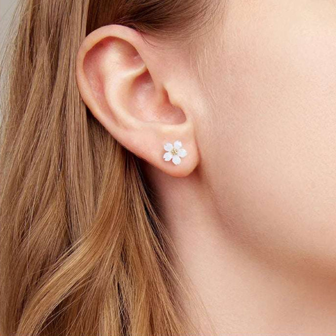 mirrorquenn Sterling Silver Sakura Pink Shell Stud Earrings in shop online women's fashion