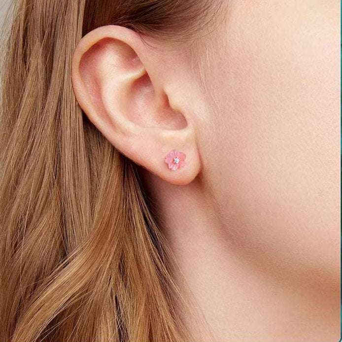 mirrorquenn Sterling Silver Sakura Pink Shell Stud Earrings in shop online women's fashion