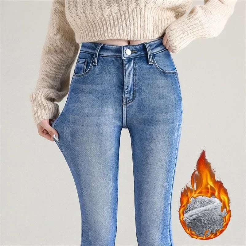 mirrorquenn Thermal Fleece Jeans in shop online women's fashion
