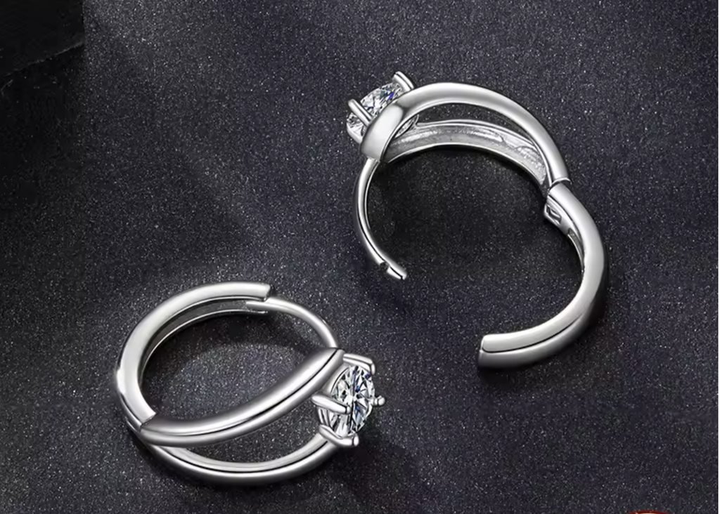 0.3CT Moissanite Hoop Earrings Silver Gold Mirror Quenn