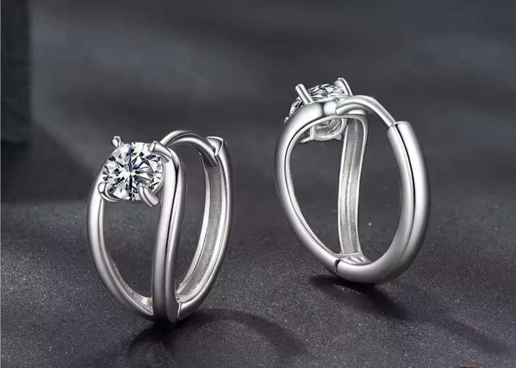 0.3CT Moissanite Hoop Earrings Silver Gold Mirror Quenn