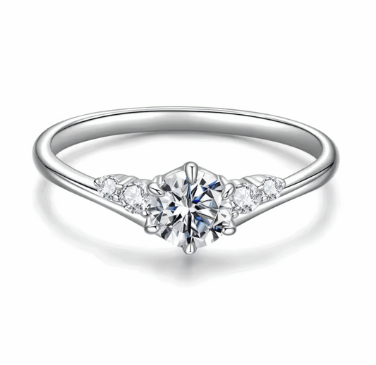 BAMOER 0.6CT Moissanite Ring 5-Stones Prongs Setting Band Ring D Color VVS1 Original for Women Wedding Jewelry with Certificate Mirror Quenn