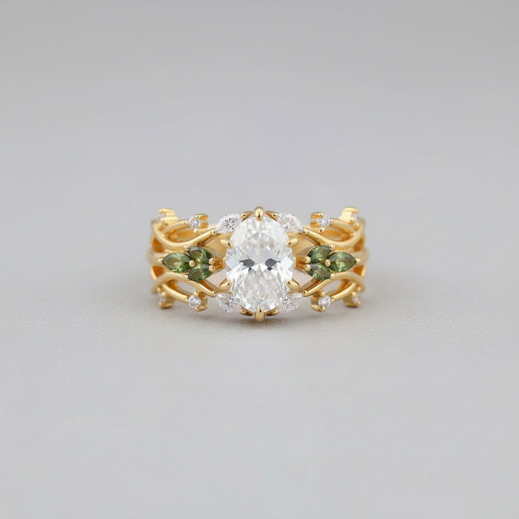 Gold ring with a large diamond on a hand, brand