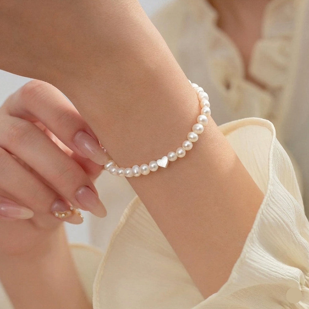 Baroque Pearl Heart Sterling Silver Bracelet
