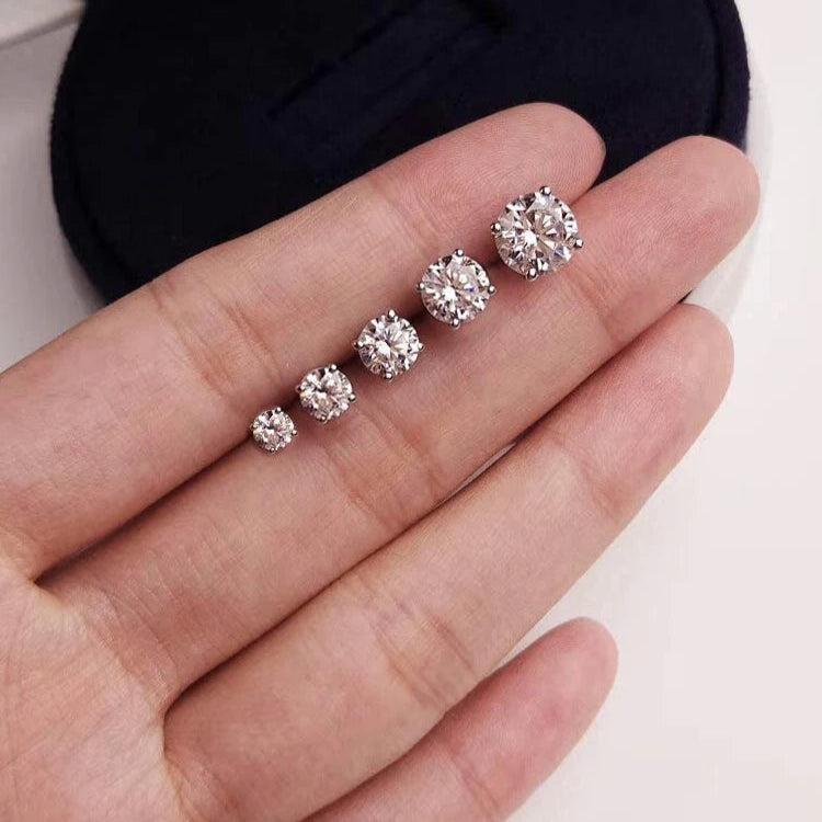 Classic Round CZ Stud Earrings in Sterling Silver Mirror Quenn