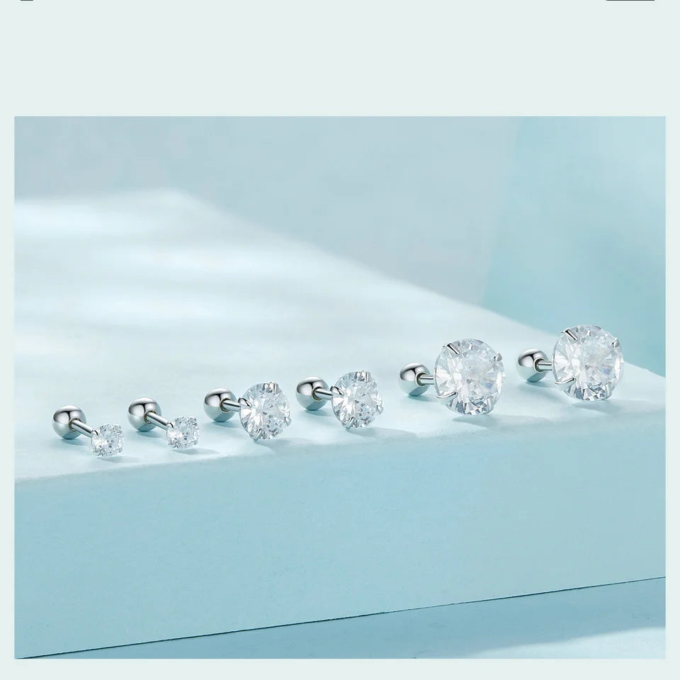 Classic Round CZ Stud Earrings in Sterling Silver Mirror Quenn