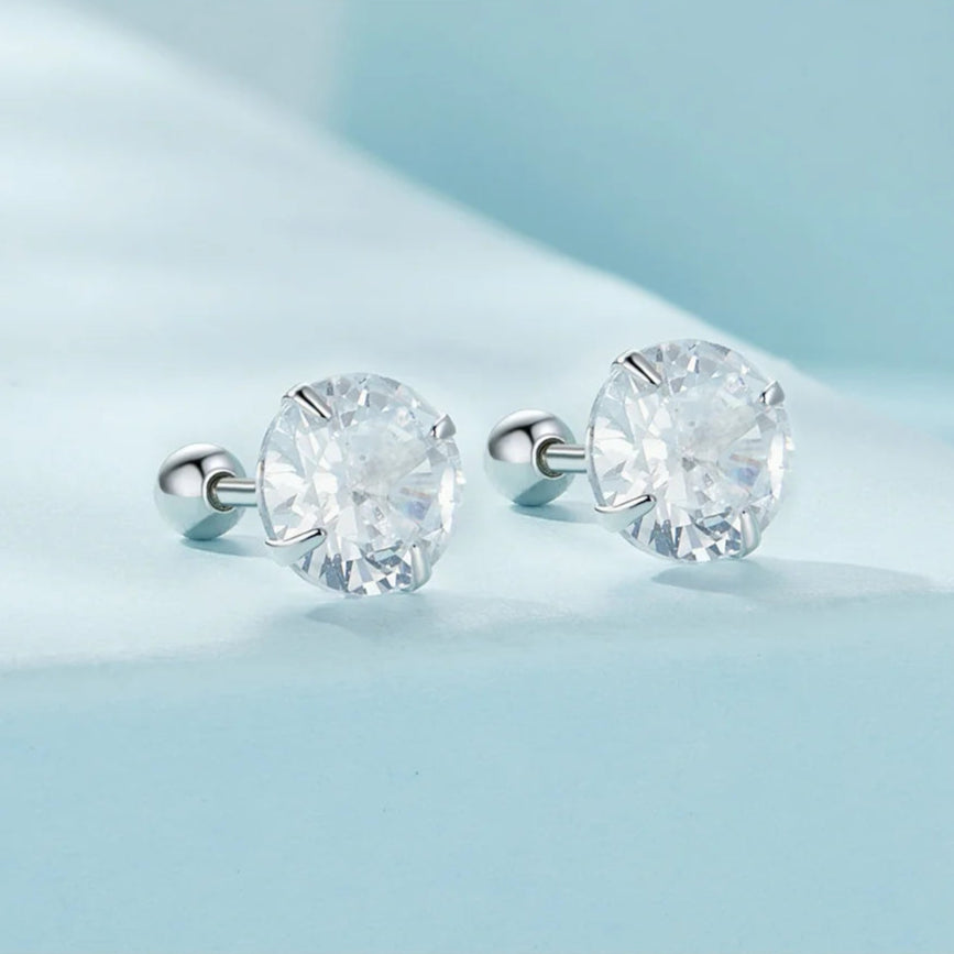Classic Round CZ Stud Earrings in Sterling Silver Mirror Quenn