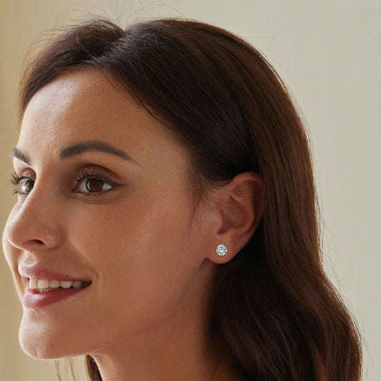 Classic Round CZ Stud Earrings in Sterling Silver Mirror Quenn