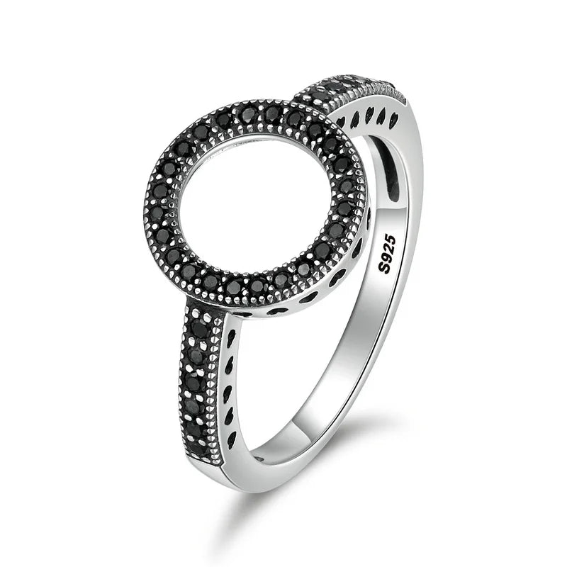 BAMOER 100% Genuine 925 Sterling Silver Forever Clear CZ Circle Round Finger Rings for Women Jewelry Christmas Gift SCR041 Mirror Quenn