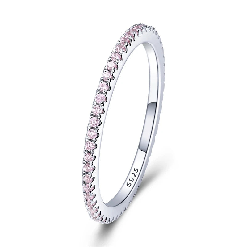 BAMOER 925 Sterling Silver Full pave CZ Simulated Diamond Stackable Ring, Women Gold Plated Engagement Wedding Eternity Bands Mirror Quenn