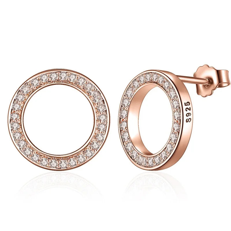 BAMOER Forever Clear CZ 925 Sterling Silver Circle Round Stud Earrings with CZ Jewelry GIFT Oorbellen Bijoux PAS437 Mirror Quenn