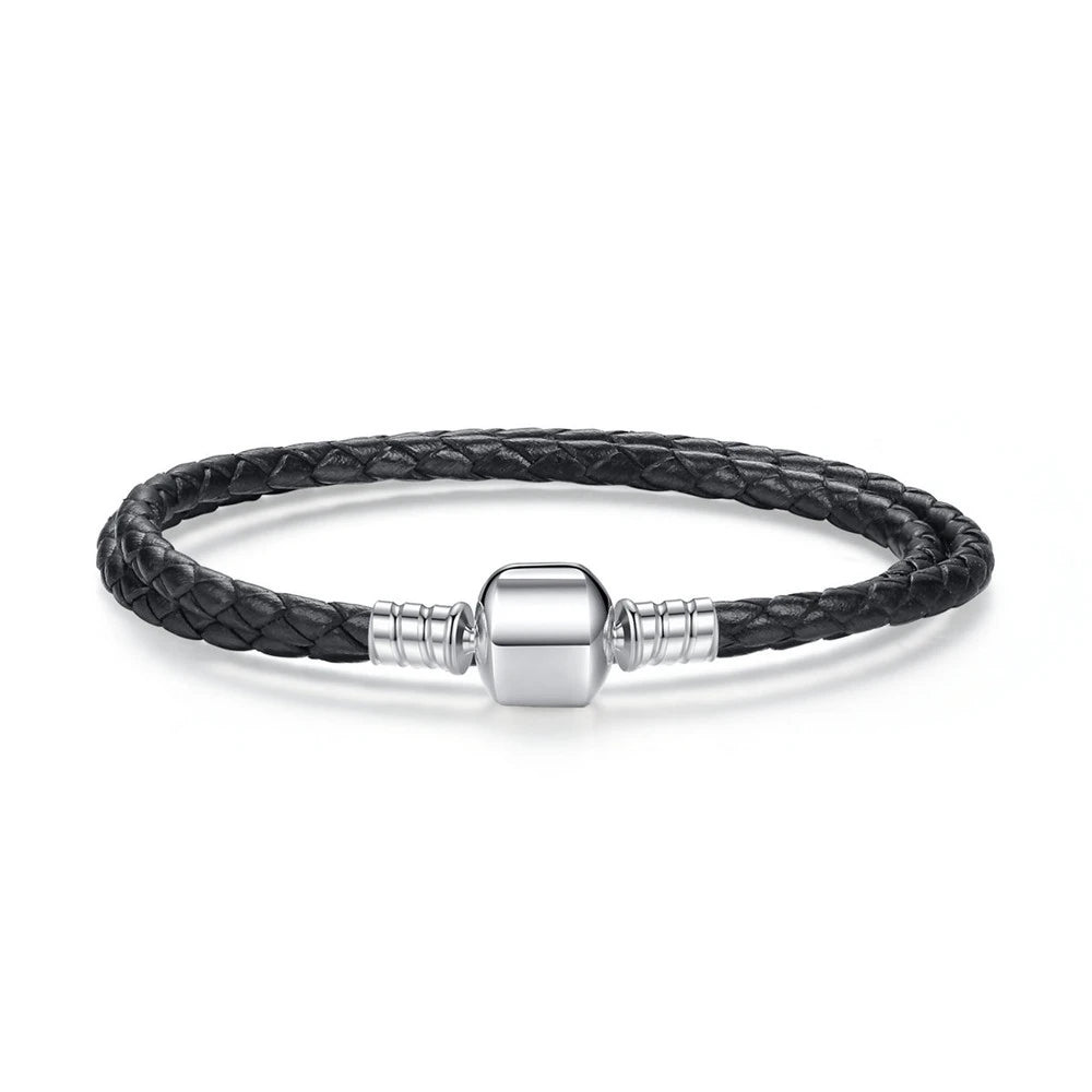 Braided Leather Bracelet with Sterling Silver Clasp