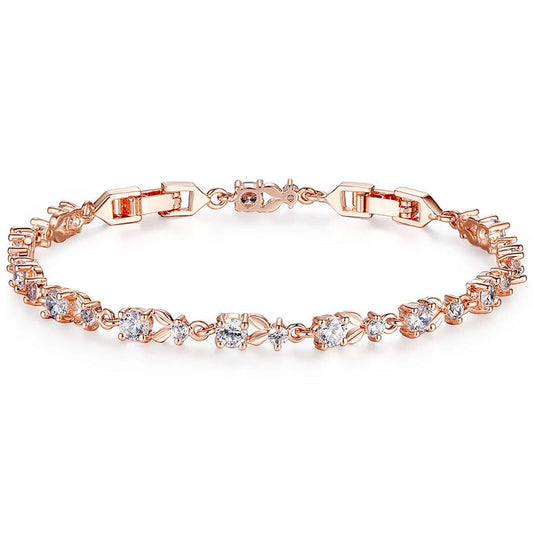 BAMOER Luxury Rose Gold Color Chain Link Bracelet for Women Ladies Shining AAA Cubic Zircon Crystal Jewelry JIB013 Mirror Quenn