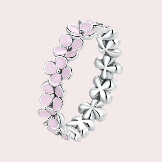925 Sterling Silver Flower Rings Pink Wreath Finger Ring Stacking for Women Birthday Gift Sweet Romatic Fine Jewelry Mirror Quenn