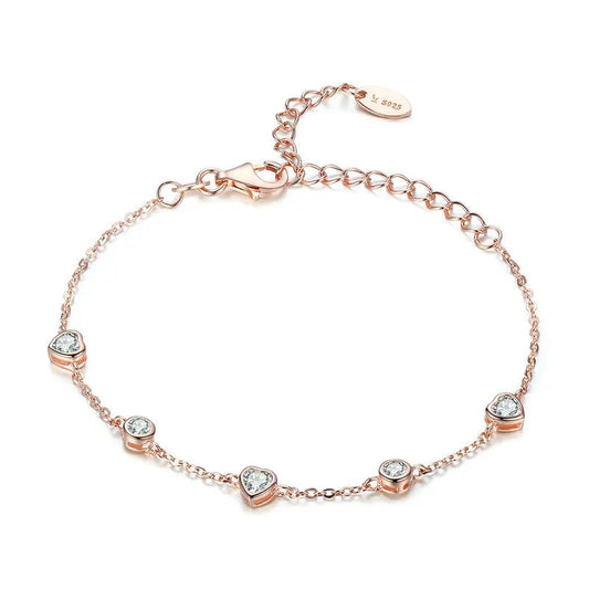 BAMOER Classic 925 Sterling Silver Heart Gold Color Women Bracelets Chain Lobster Clasp Bracelet Sterling Silver Jewelry SCB097 Mirror Quenn