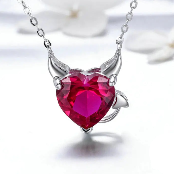 BAMOER Authentic 925 Sterling Silver Red CZ Evil And Angel Pendant Necklace Earrings Jewelry Set Sterling Silver Jewelry ZH067 Mirror Quenn